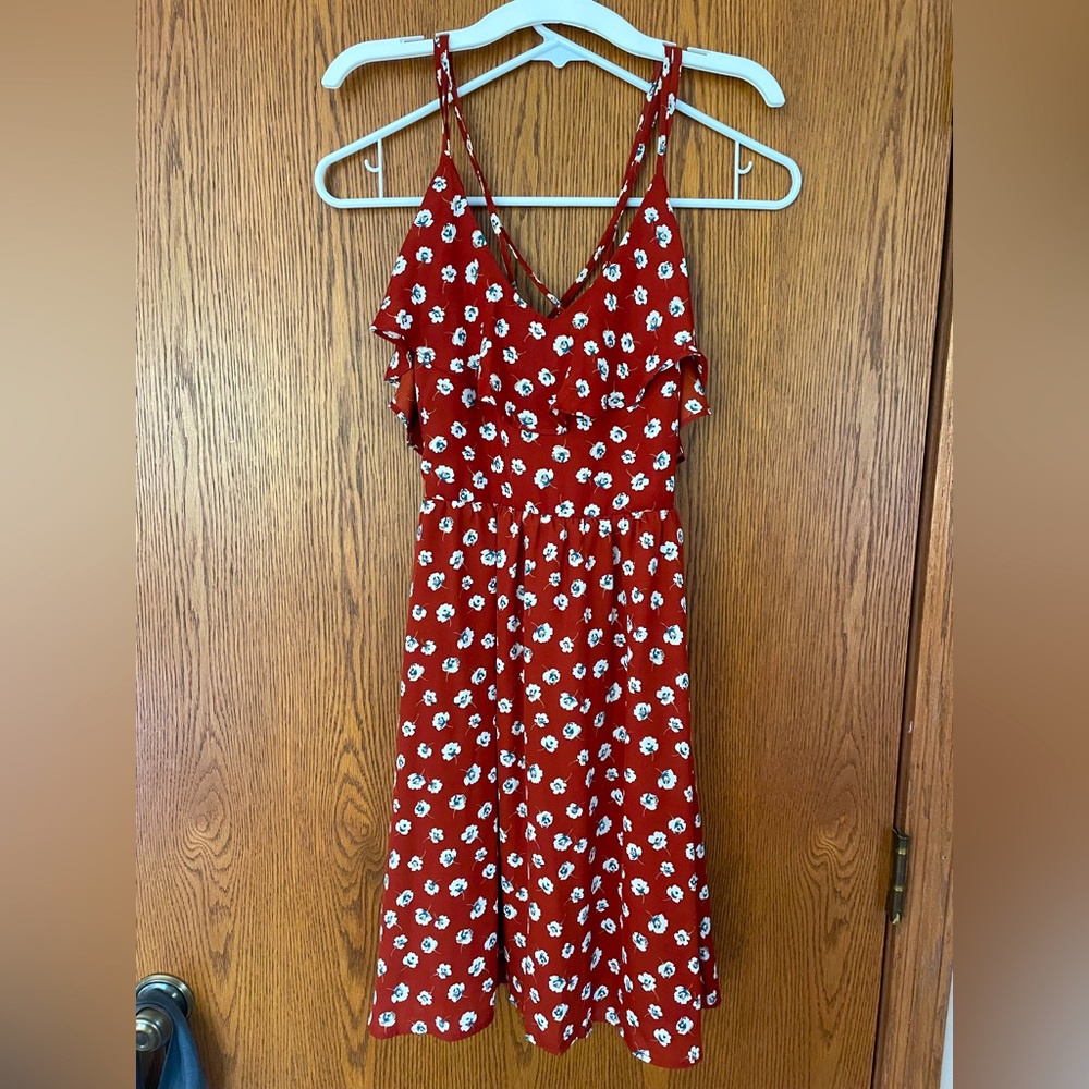 🍄Xhilaration🍄 a-line floral print ruffle dress rust